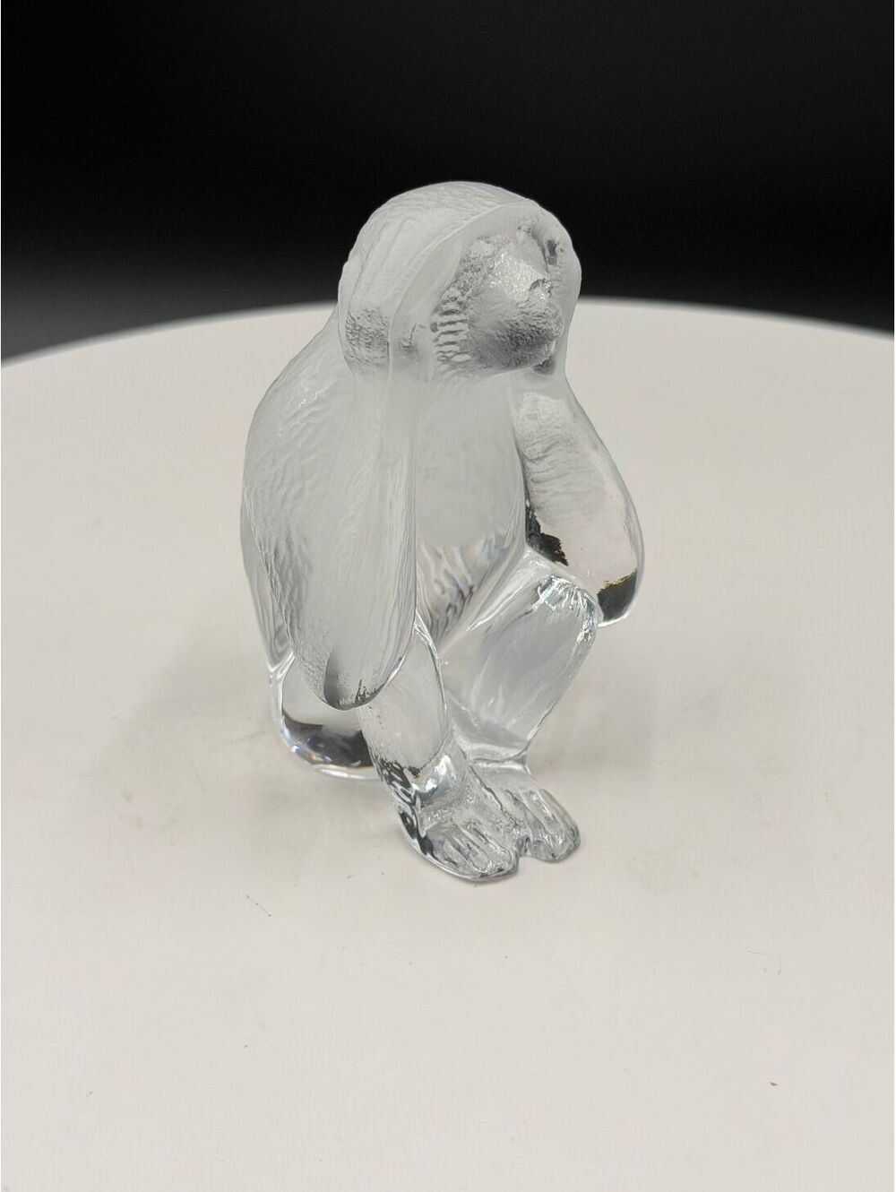 Daum France Frosted Crystal Hear No Evil Wisdom Monkey Figurine Signed